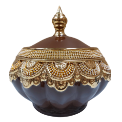 Sopera Porcelana Oya 21 x 23 cm Diamantes (Marron con dorado)